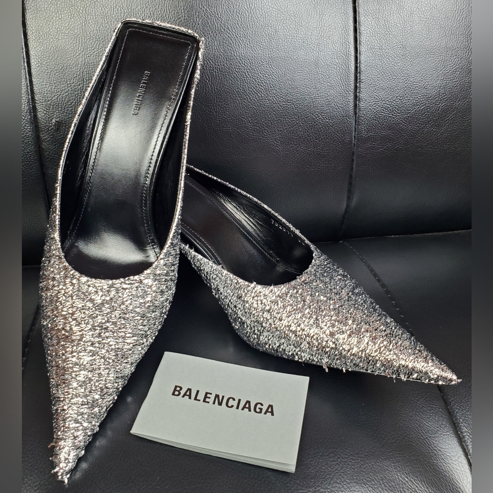 Balenciaga Sq Knife Mule Heels Silzer Sz38 Brand New - Picture 4 of 13